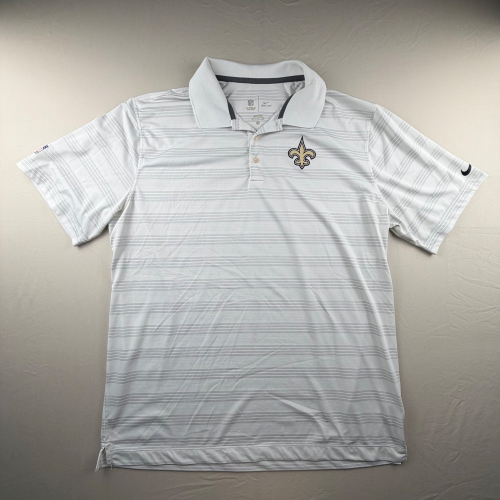 Nike New Orleans Saints NFL Onfield Dri-FIT Polo Men XL White Stripes 269